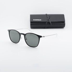 Montblanc MB0098S 010 Square Sunglasses - Black/Silver/Grey